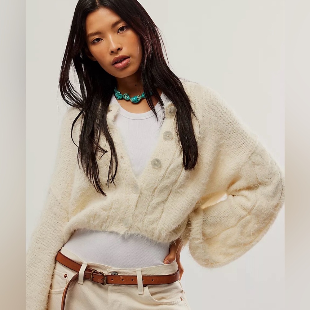 Free People Willow Cardi Sweater Buttondown M Tofu Color